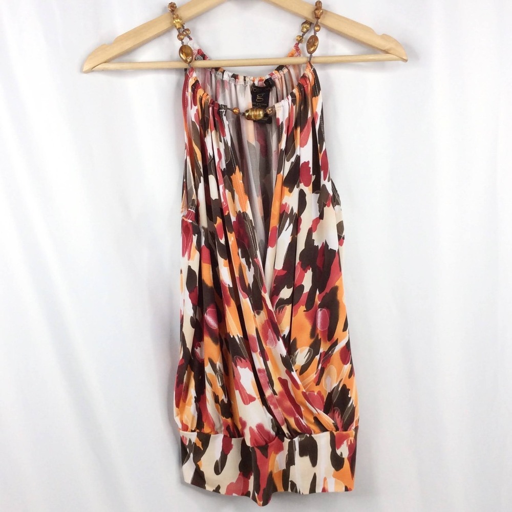 Grass Collection Split Front Tank Top Women's Size Medium Beaded Deep V-Neck